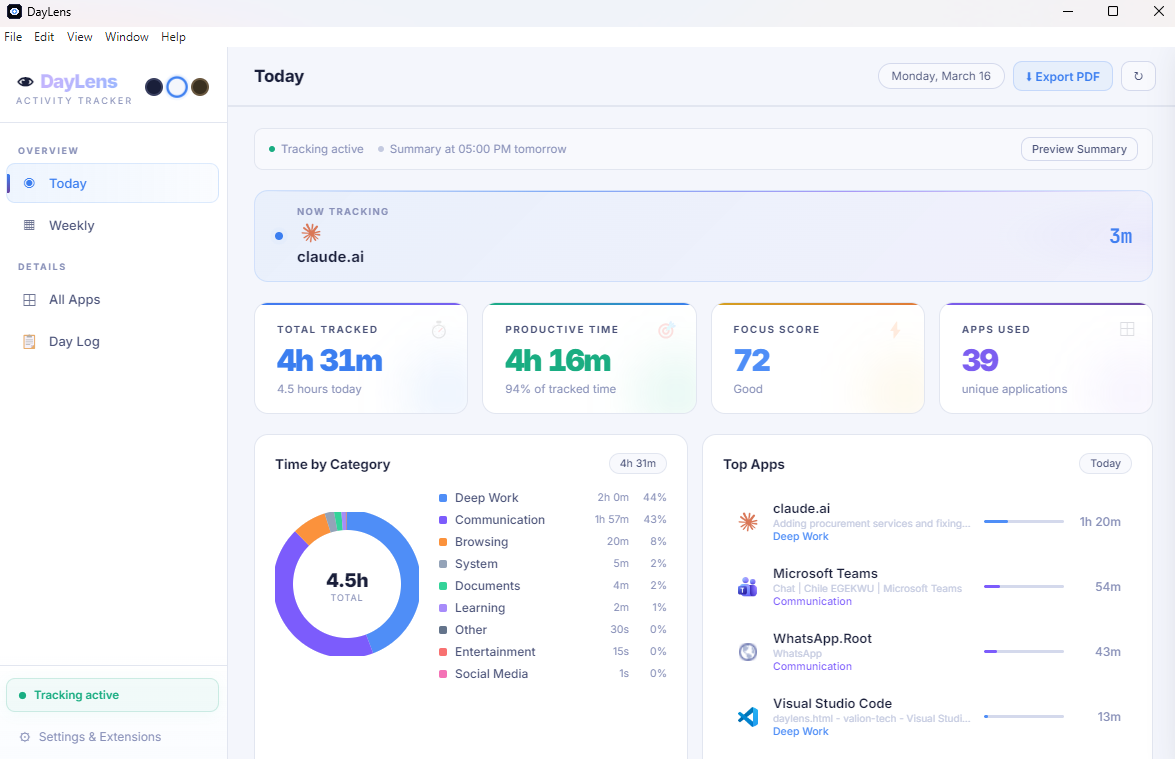 DayLens light theme